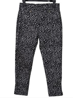 Michael Kors Black and White Leaf-Pattern Pants Size M Pants With Logos